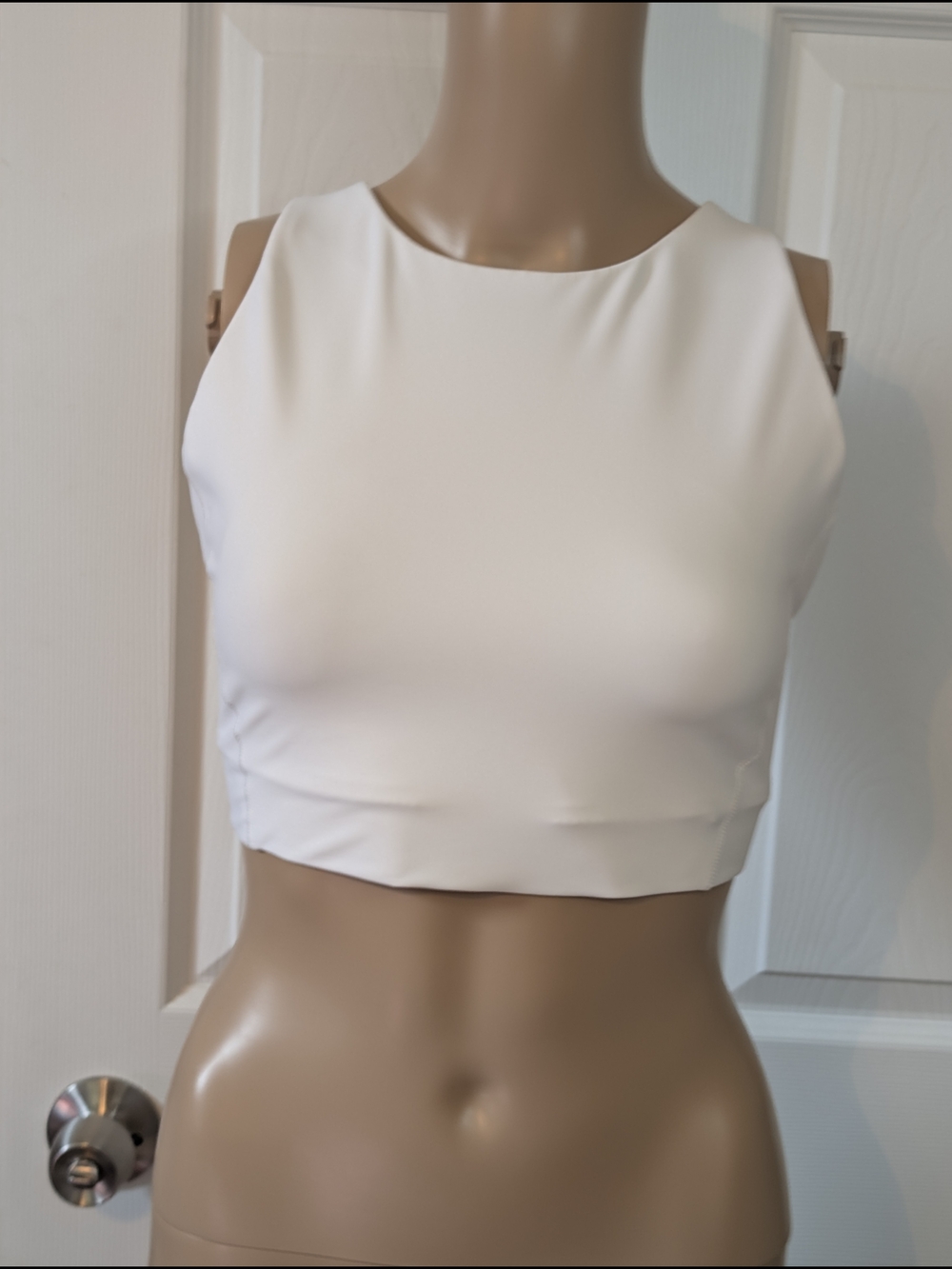Athleta White Cropped Sports Bra Tank Top-medium